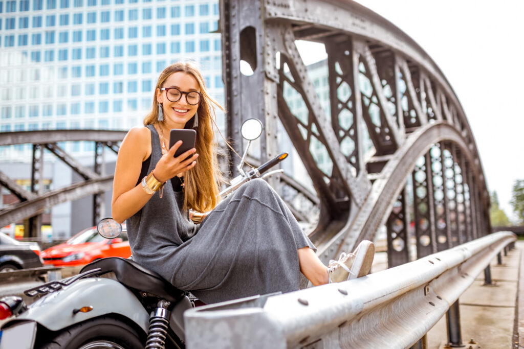 Business woman on the motorcycle